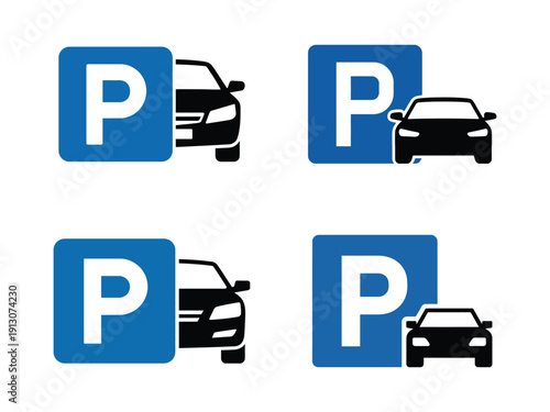 Parking Sign Icon with Car Symbol Set