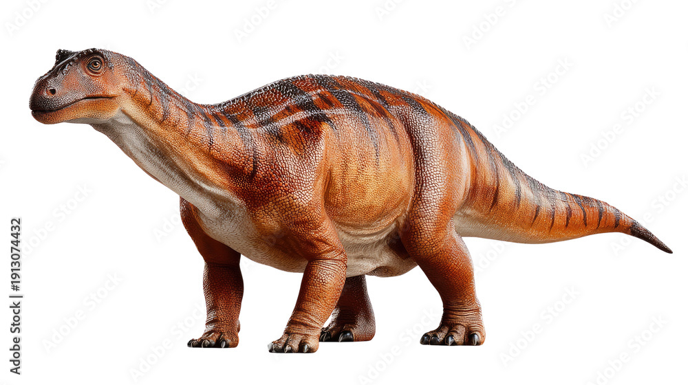 Fototapeta premium Magnificent Dinosaur: An awe-inspiring image of a majestic dinosaur, with detailed texture and vibrant colors, stands confidently, evoking the prehistoric era.