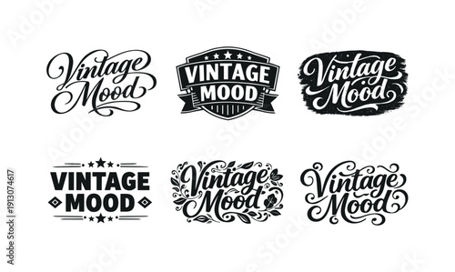 Vintage Mood. Set lettering. harmonious lettering variations of the same emblematic concept, each with different artistic interpretation