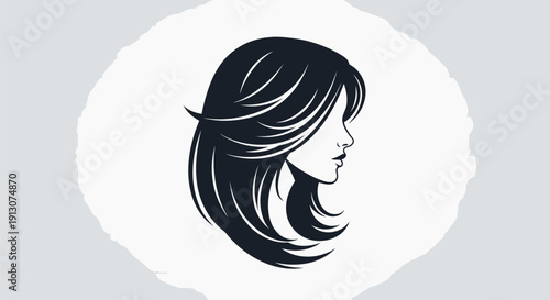 Elegant Woman Profile Silhouette with Flowing Hair.