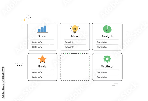 Missing information scenario. A simplified editorial scene where one data card is clearly missing from a grid, outlined only by a soft