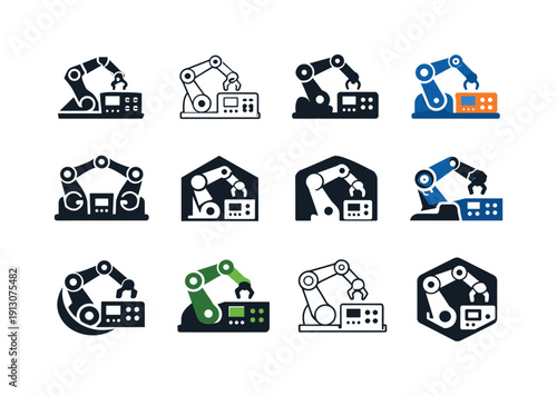 Smart Device Logos. Automation and smart devices. Icon set. Set Logo of automation and smart devices: robotic arm controller. harmonious logo variations of the