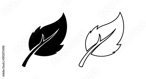 Two leaves design: minimalist line art, black and white leaf illustration Vector