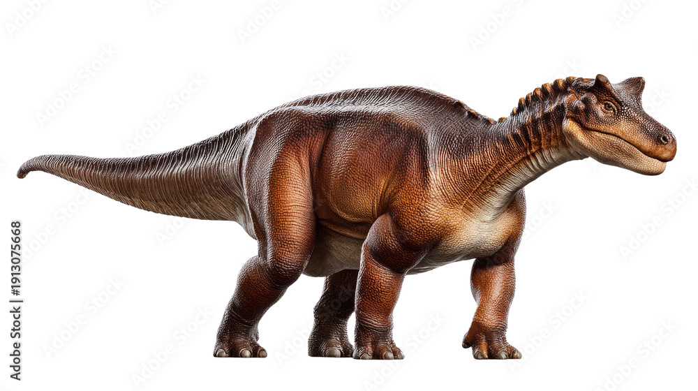 Fototapeta premium Ancient Herbivore: A solitary dinosaur stands poised, its massive form a testament to prehistoric life. A captivating display of ancient era's natural history.