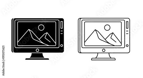 Minimalist mountain landscape design on computer screens, digital art, modern artwork Vector