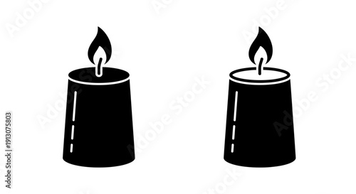 Two candles with flames on a white background, minimalist design, black candles Vector