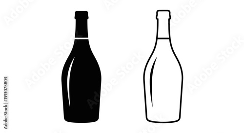 Two bottles, one dark and one clear, standing side by side on a white background Vector