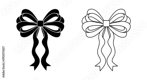 Two elegant black and white ribbon bow ties with swirls and curves design Vector