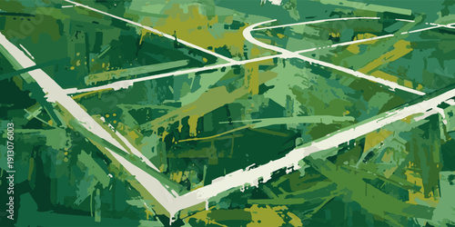 Artistic sketch as a background image. Abstract geometric pattern of a football field. Chaos and randomness. Modern art painting. 2D illustration. Digital texture wallpaper.