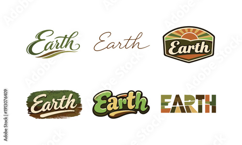 Organic earth palette. Set lettering. harmonious lettering variations of the same emblematic concept, each with different artistic