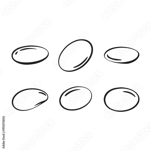 Minimalist black and white illustration of six elliptical shapes floating in a clean modern design