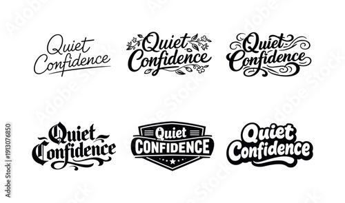    Quiet confidence. Set lettering. harmonious lettering variations of the same emblematic concept, each with different artistic interpretation