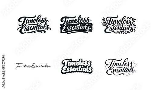 Versatile Lettering Grid. Timeless essentials lettering. Set lettering. harmonious lettering variations of the same emblematic concept, each with different