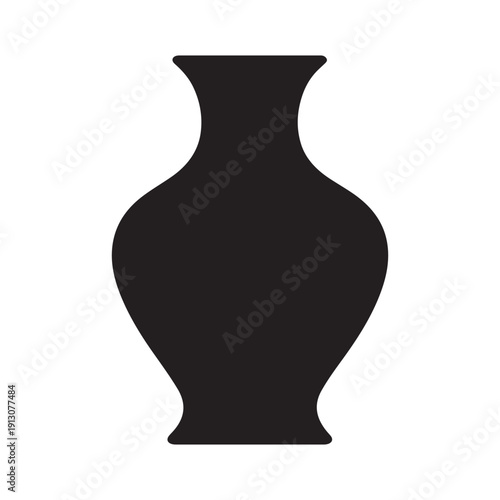 A large black vase with a narrow neck and wide body on a white background