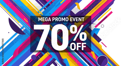 Vibrant Mega Promo Event Banner with 70 Percent Off.