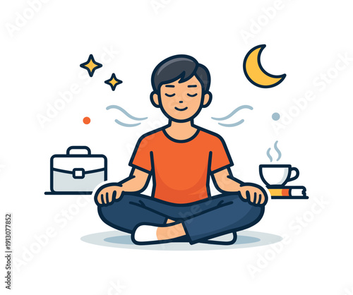 Taking time to breathe and relax after a busy day a calm evening moment where a person sits quietly with closed eyes and gentle breathing,