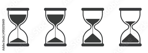 Hourglass icon collection, featuring sand timer symbols, reloading hourglass, and stopwatch vector icons for time, countdown, and duration graphics.