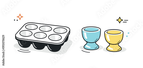 Egg holder ceramic. Close-up of empty ceramic egg holders with soft contours and minimal surface reflections, emphasizing form and texture.