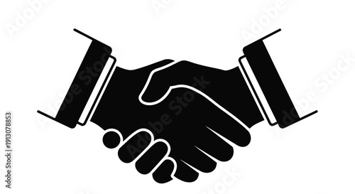 Black silhouette of two hands shaking in a firm agreement