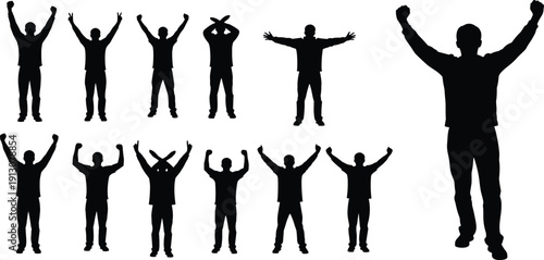 Crowd Silhouette Collection Featuring Cheering People at Music Festival Concert or Sports Event with Hands Raised Celebration Audience Background Vector Illustration for Graphic Design