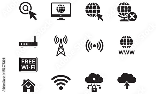 Security, Communication, Energy, Finance, Internet, and E‑Commerce Icon Set – Modern Technology and Business Vector Symbols