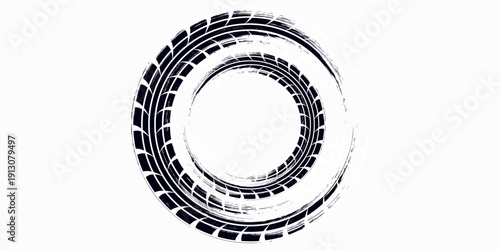 Auto tire tread grunge element. Car and motorcycle tire pattern, wheel tyre tread track. Black tyre print. Vector illustration isolated on white background.