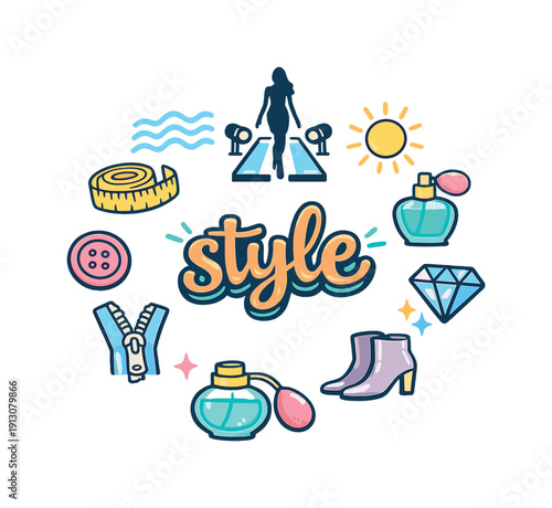   Style. Hand drawn illustration of style. runway icon, model silhouette, fashion sketch,