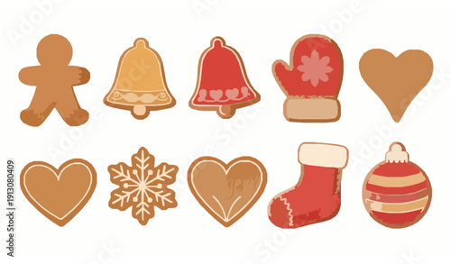 Festive gingerbread cookie vector set with New Year and Christmas bakery biscuits