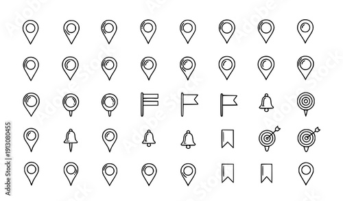 Variable map pin outline icon set hand drawn planner marker vector collection