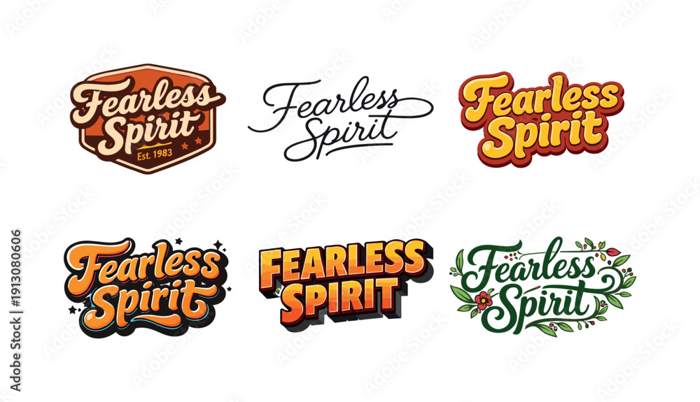 Fototapeta premium Diverse Lettering Styles. Fearless spirit. Set lettering. harmonious lettering variations of the same emblematic concept, each with different