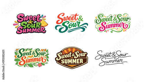 Summer Lettering Variations. Sweet & sour summer. Set lettering. harmonious lettering variations of the same emblematic concept, each with different artistic