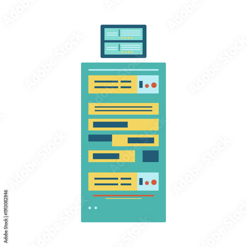 Flat illustration of data server racks in a datacenter
