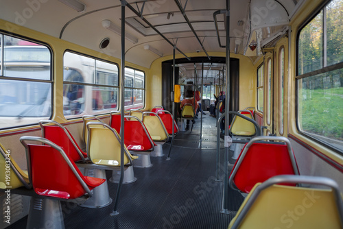 Inside vintage tram