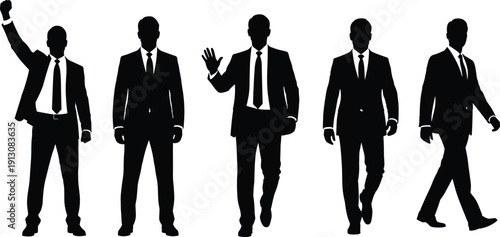 Businessman silhouettes set standing walking waving success corporate people vector illustration isolated on white background - flat vector illustration