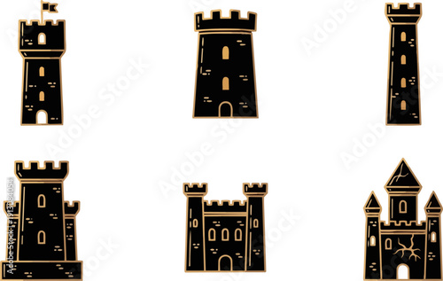 Collection of castle tower silhouettes.