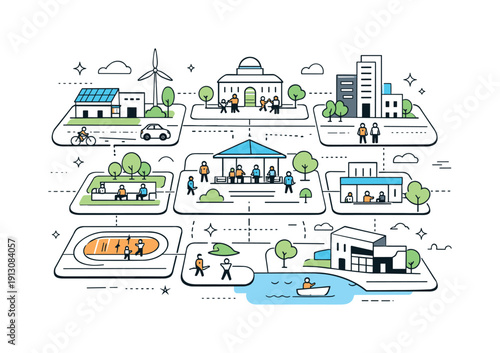    Future-ready infrastructure. A modular city plan with expandable blocks, public hubs, and flexible routes. Forward-looking civic vision