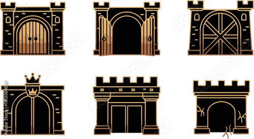 Golden Castle Gate Illustrations.