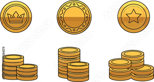 Golden coins and currency stack 1.