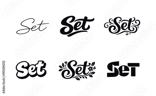 Fluid typography. Set lettering. harmonious lettering variations of the same emblematic concept, each with different artistic interpretation