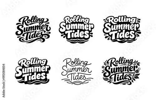 Summer Tides Lettering. Rolling summer tides. Set lettering. harmonious lettering variations of the same emblematic concept, each with different artistic