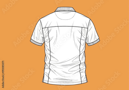 Back view of a white polo shirt flat sketch.