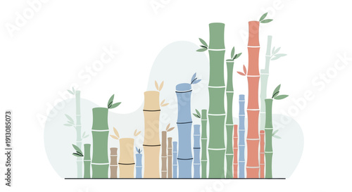 Colorful Bamboo Sticks with Leaves Illustration.