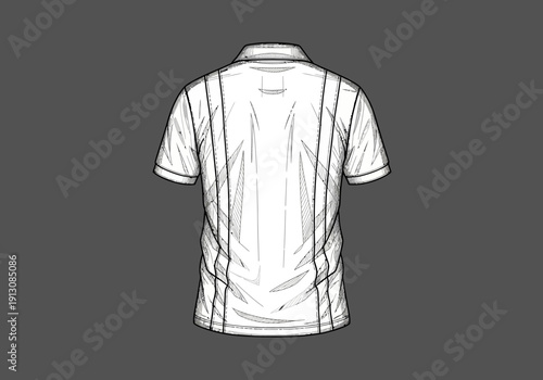 Back view of a white polo shirt with seams.