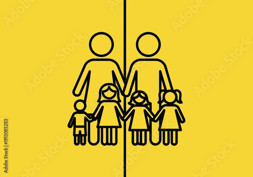 Family Icon Representing Two Parents and Four Children.