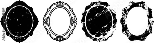 Set of four vintage grunge round frames with distressed textures and ornamental designs