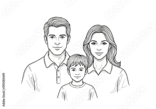 Family Portrait Sketch of Parents and Son.