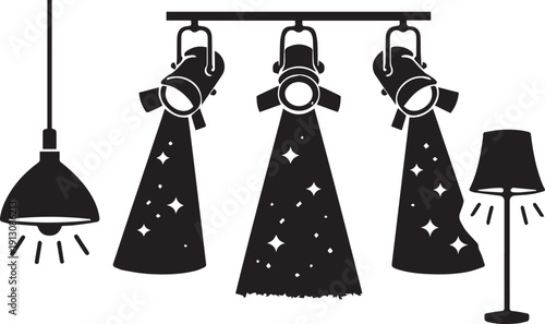 Diverse Lighting Fixtures Silhouette Vector Icon Set