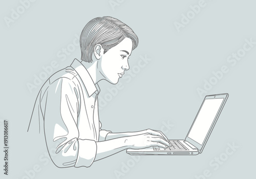 Man working on laptop with poor posture.
