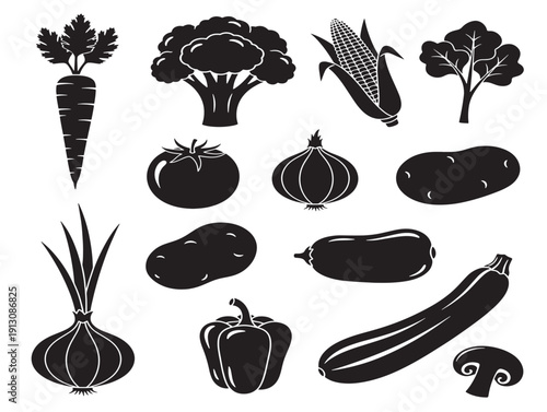Rustic farm vegetables collection with natural wholesome silhouette designs
