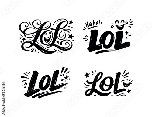 Playful Calligraphy Grid. Playful chaos. Create a calligraphy lettering illustration of the phrase: LOL.